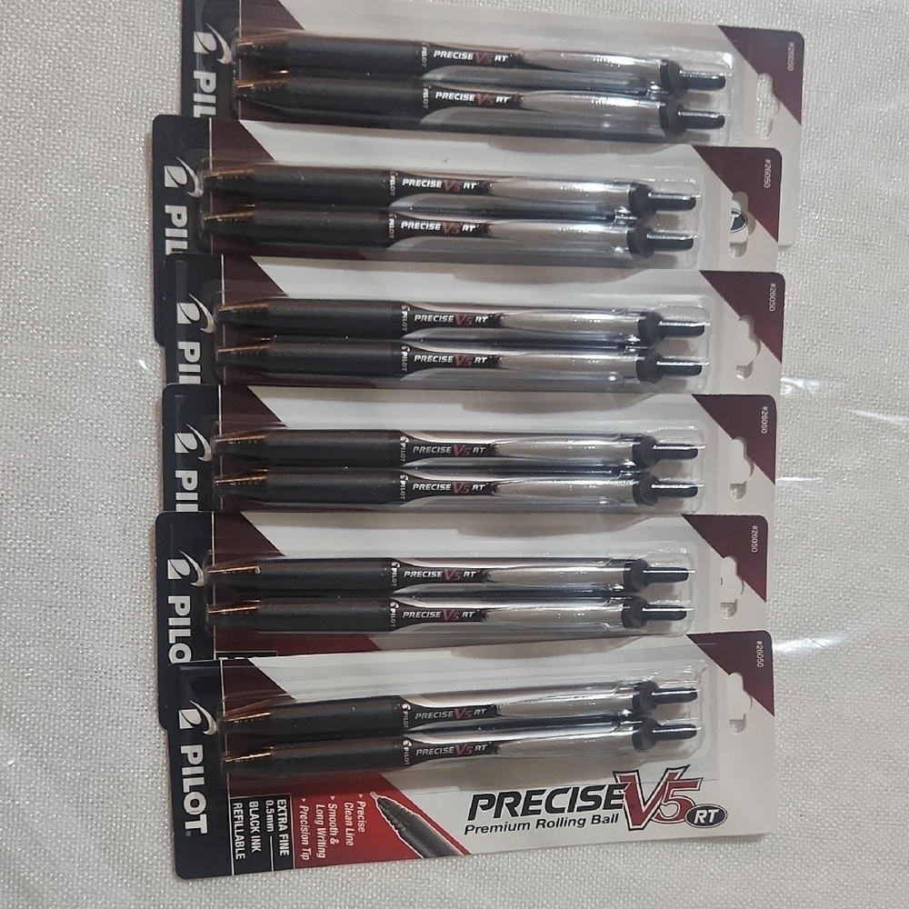 Precise V5 RT Refillable Retract black Ink Rolling Ball Pens Extra Fine 6x2=12